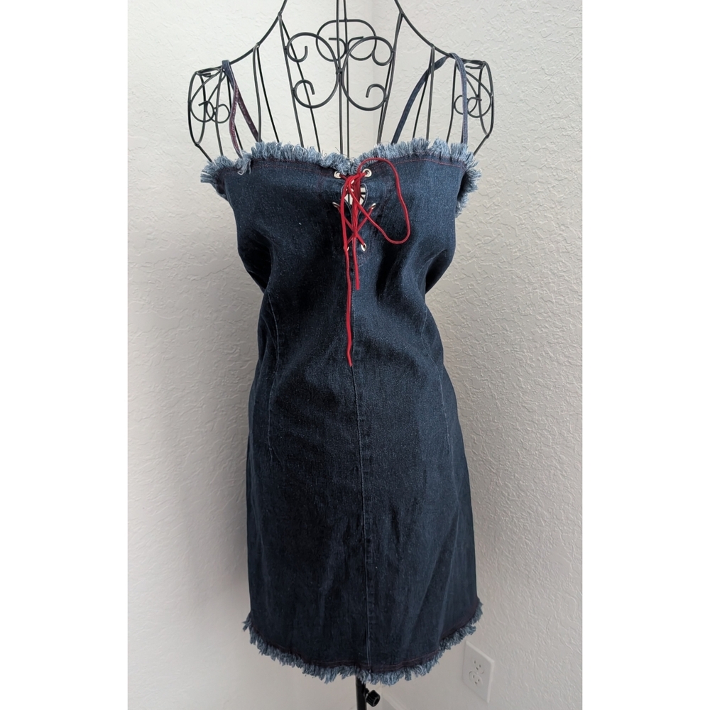 Giorgio Fiorelli Denim Mini Dress with Red Lace-Up